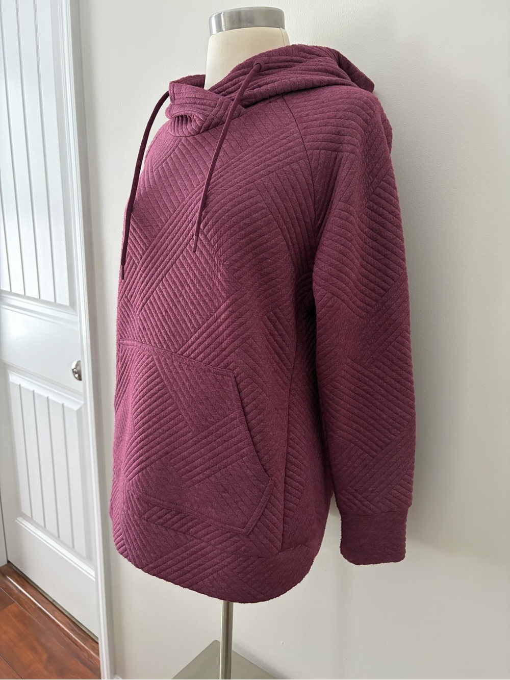 GreenTea Quilted Hooded Pullover Sweatshirt - Plum S Autumnal Layer - Picture 3 of 10